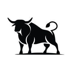 Bull silhouette vector, monochrome logo, symbol  illustration of a standing horned ox or a black  isolated on a white background. Chinese zodiac calendar. Stylish bull logo design.