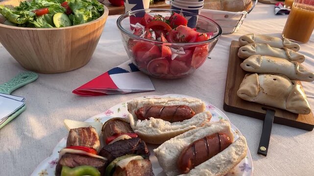 Fiestas Patrias chile grill parrilla meat chorizo table empanadas pebre