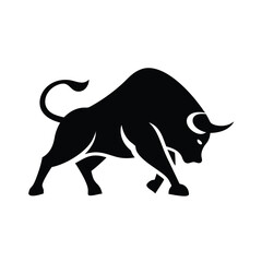 Bull silhouette vector, monochrome logo, symbol  illustration of a standing horned ox or a black  isolated on a white background. Chinese zodiac calendar. Stylish bull logo design.