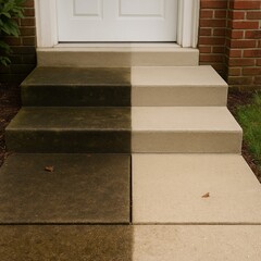 Pressure Washing Front Steps Before and After