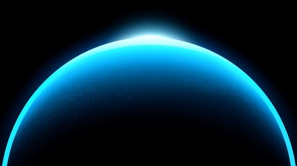 Glowing blue planet with sun rising over the horizon against a black background