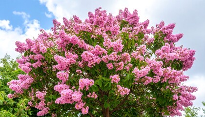 Crape Myrtle in Full Bloom: A Celebration of Vibrant Pink Floral Canopy Delight