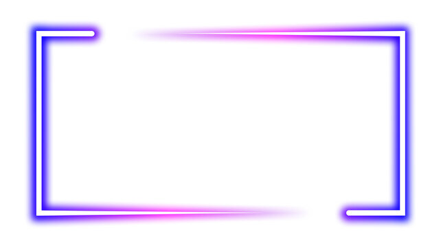 A glowing neon frame with a blue and pink purple gradient. A modern electric border in a rectangular bracket shape on transparent background, neon sign Banner, Mockup, presentation Design element, PNG