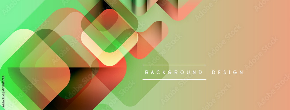 Poster abstract geometric shapes overlap, creating vibrant gradient background. modern design utilizes laye