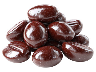 Pile of Glossy Chocolate Coated Candy on Transparent Background