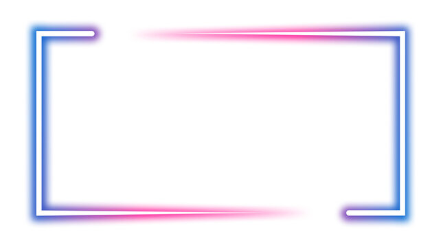 A glowing neon frame with a blue and pink gradient. A modern, electric border in a rectangular bracket shape on transparent background, neon sign Banner, Mockup, presentation, Design element, PNG