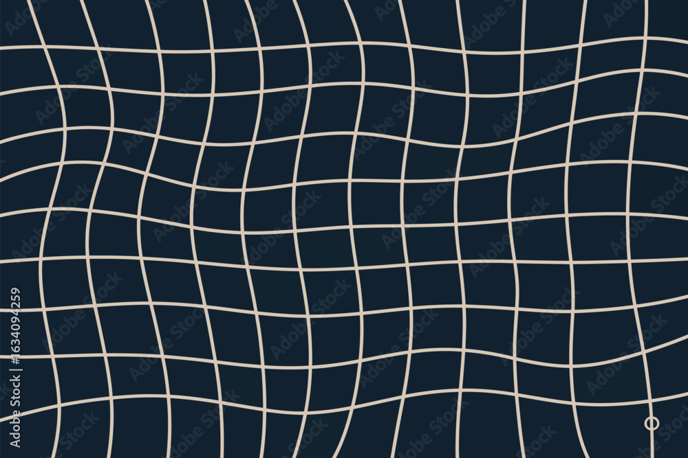 Poster abstract distorted grid pattern with white lines on a dark blue background creating a wavy effect de