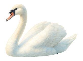 Elegant white swan with graceful neck and detailed feathers on transparent background.