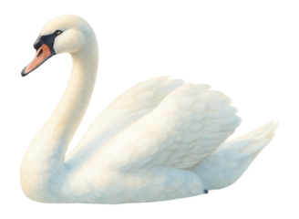 Elegant white swan with graceful neck and detailed feathers on transparent background.