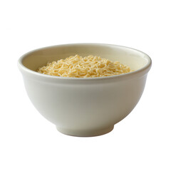 A simple bowl of raw noodles captured against a white isolated background, showcasing the delicate strands perfect for various culinary dishes.
