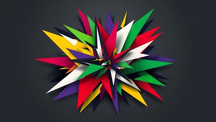 Colorful Geometric Burst with Shattered Shapes on Dark Background