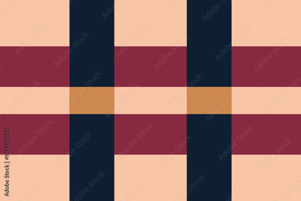 Poster a symmetrical pattern of intersecting rectangles in shades of peach burgundy navy and tan creating a