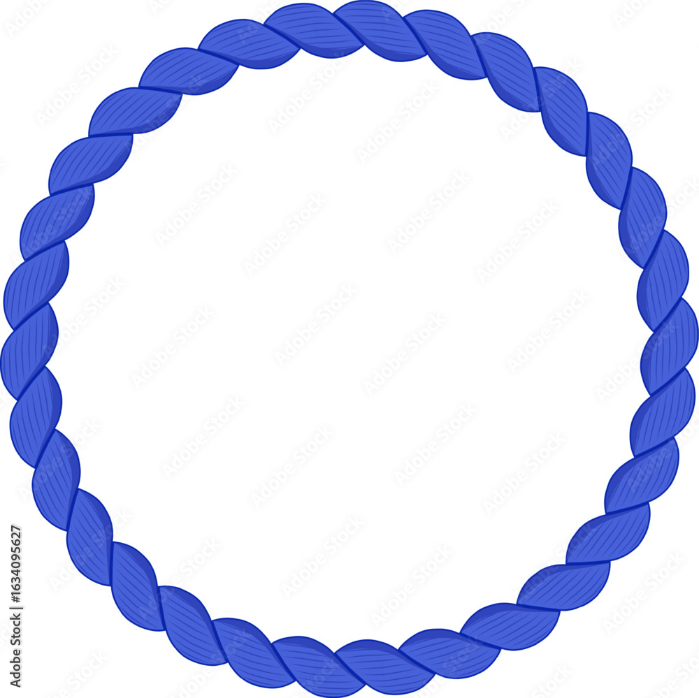 Poster thick blue rope forming a circular shape on a clean white background, creating a stylish nautical th