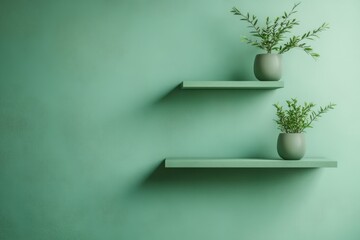 Obraz premium Stylish Minimalist Wall Mounted Shelves in Bright Green for Modern Interiors