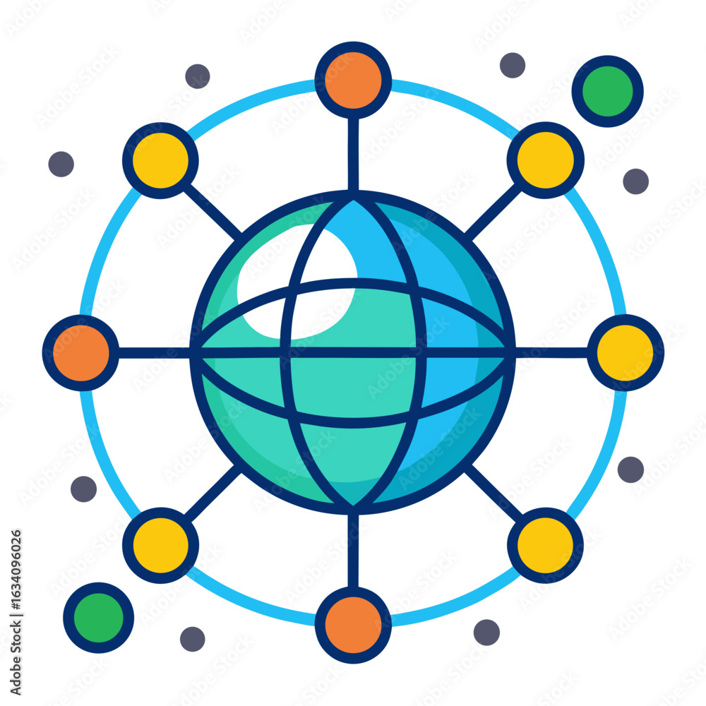 Poster global network connecting the world with digital technology isolated on white background