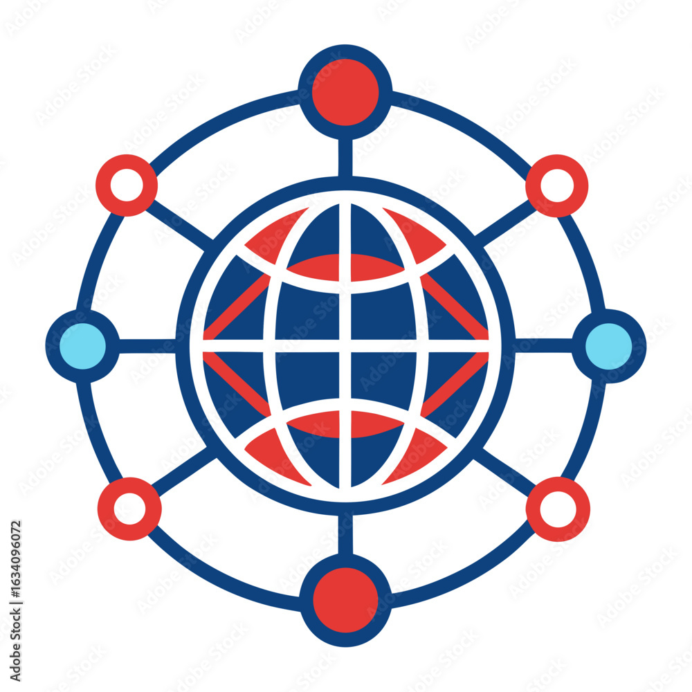 Poster global network connection with globe and circles isolated on white background