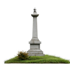Fototapeta premium A solitary granite monument surrounded by green grass, evoking a sense of remembrance and tranquility, suitable for memorial or historical contexts.