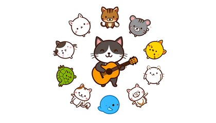 Cute cartoon animals playing music