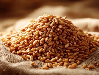 Obraz premium Pile of wheat grains on burlap