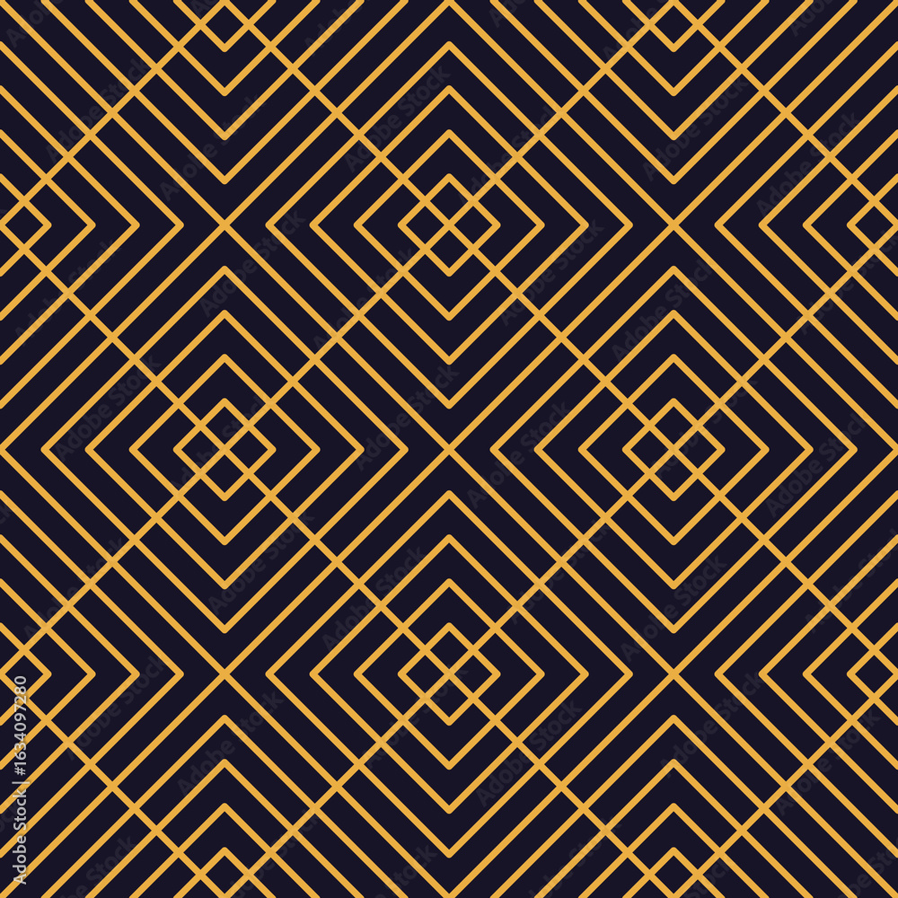 Poster geometric seamless pattern made of elegant gold lines creating squares and rhombuses is suitable for