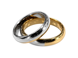 Isolated Silver and Gold Rings on Transparent Background