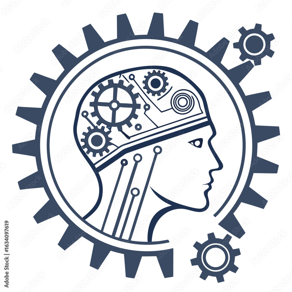 Aufkleber artificial intelligence concept with gears and circuit isolated on white background