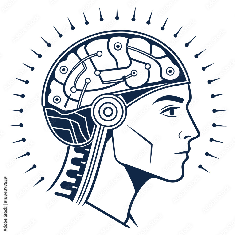 Poster artificial intelligence brain with technology isolated on white background