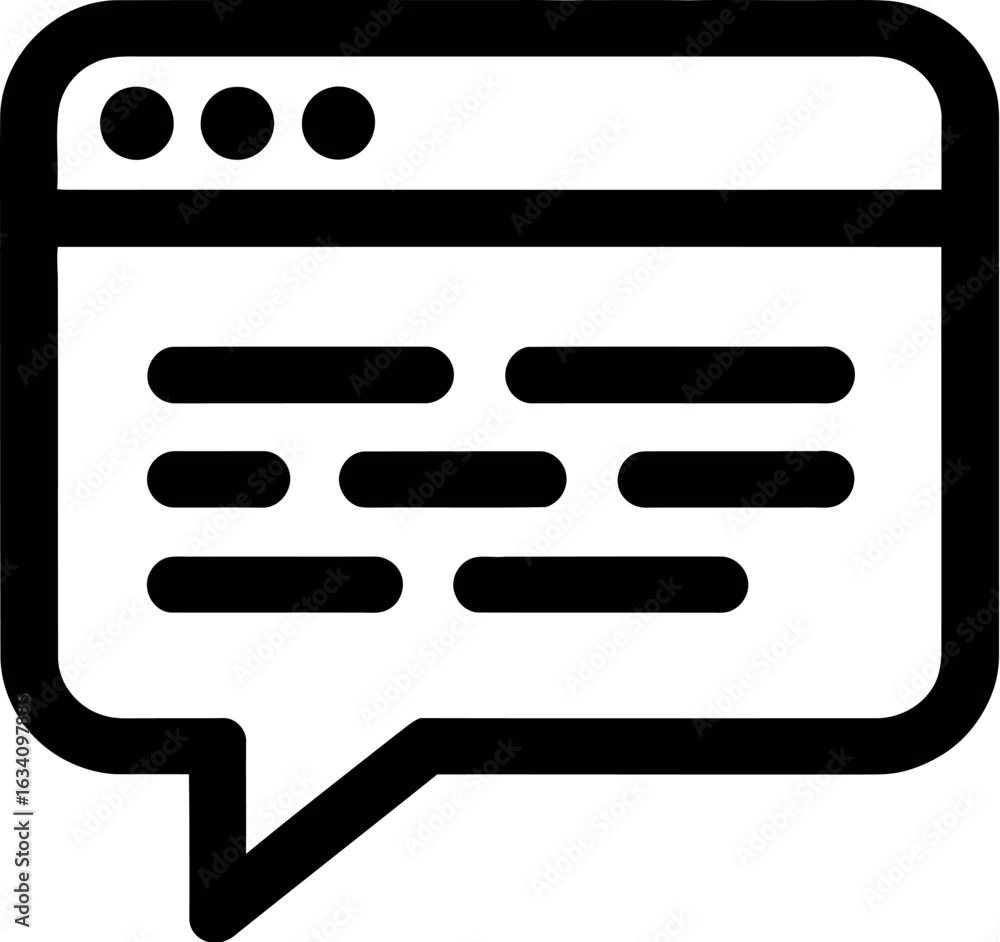 Poster a black outline of a speech bubble with browser window elements and text lines inside the bubble sha