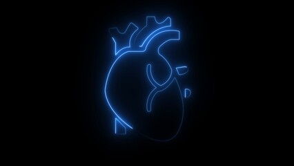 Blue Neon Heart Outline on Black Background human heart