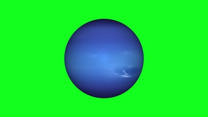 Blue planet Neptune with white clouds on green screen