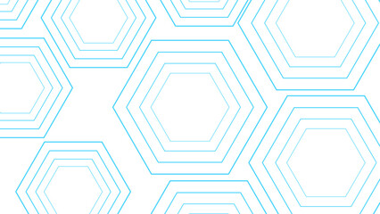 Abstract clean and minimal background composed of multiple concentric hexagons in varying sizes. Outlined with thin, light blue lines over a white background, creating a modern and geometric pattern.