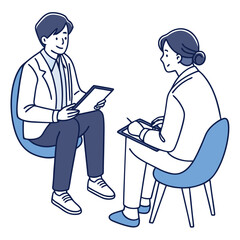 A therapist is counseling a patient isolated on white background