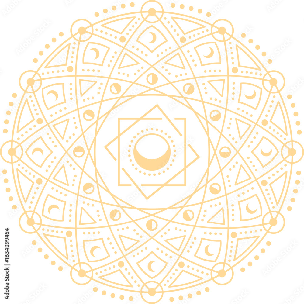 Poster intricate design featuring moon phases arranged in a circular pattern, forming a visually appealing 