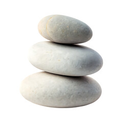 Fototapeta premium Three smooth white stones stacked balanced isolated on transparent background