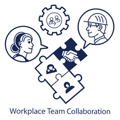 Workplace team collaboration with puzzle pieces isolated on white background