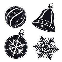 Christmas ornaments and bell isolated on white background for festive season