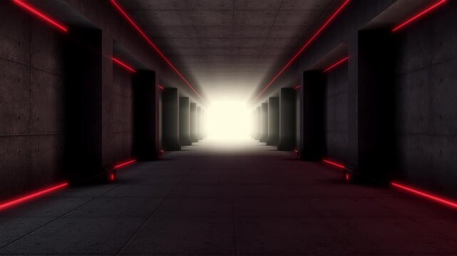 Travelling along a dark underground secret tunnel with glowing light on an endless loop.