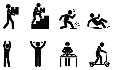 Stick Figure Icons of People Carrying and Climbing