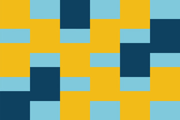 A geometric pattern with squares and rectangles in shades of yellow blue and dark blue creating a design