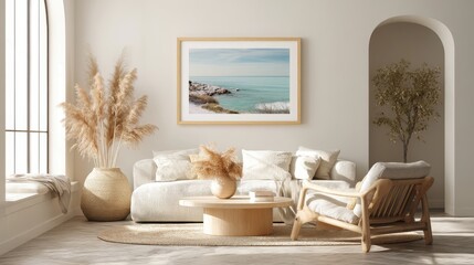 Blank white frame in quiet home interior