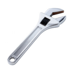 Obraz premium Adjustable wrench on a white isolated background, showcasing the metallic texture and design. Ideal for showcasing tools and DIY craftsmanship.