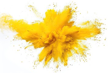 High Resolution Image of Explosion of Vibrant Yellow Powder on a White Background