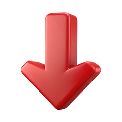 3d red down arrow icon isolated on transparent background