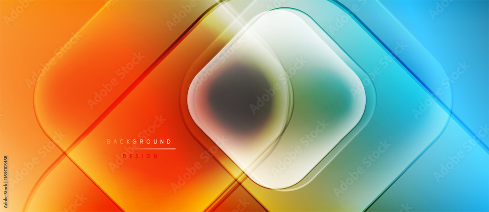 Poster vibrant abstract background. overlapping geometric shapes create dynamic visual effect. orange, blue