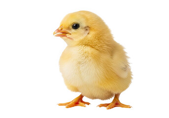 Obraz premium A fluffy yellow baby chick standing and looking to the side, isolated on transparent background