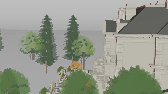 Luxury Villa Apartment Complex, Seamless 3D Loop Animation, 3d rendering, Generic 