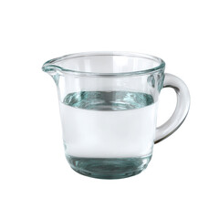 Clear glass measuring cup filled with clean water, perfect for culinary use or cooking demonstrations, isolated on white background.