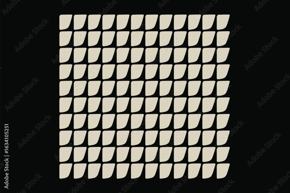 Poster a grid of off white abstract shapes with a curved corner on a black background in a repeating patter