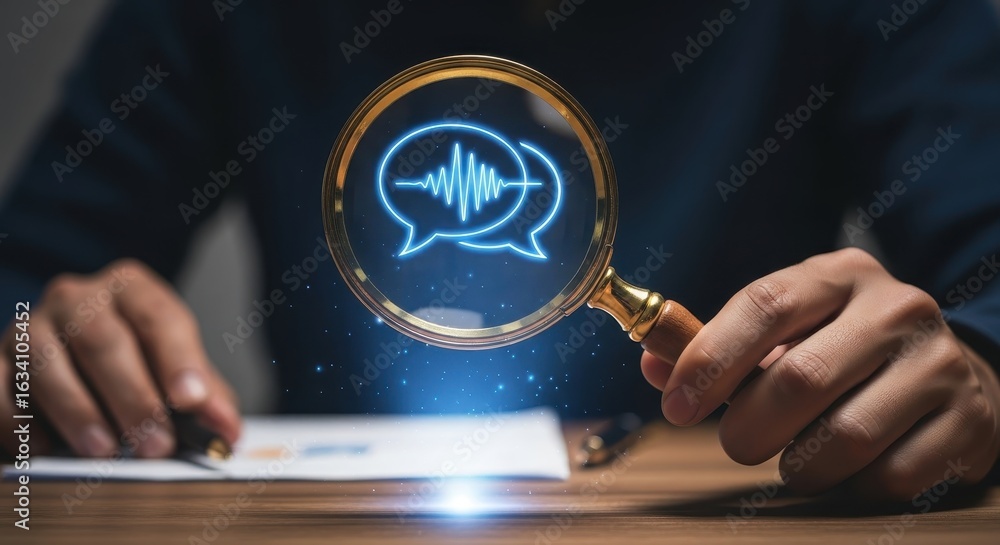 Poster analyzing voice communication and chat data for business intelligence and customer insights.