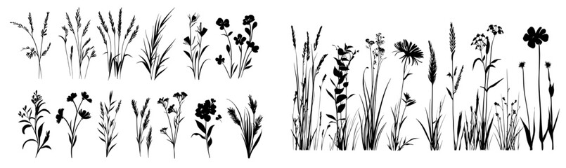 A collection of branches and leaves, featuring a hand-drawn vintage floral set, presented in sketch line art illustration, suitable for designing elements on wedding and birthday greeting cards and